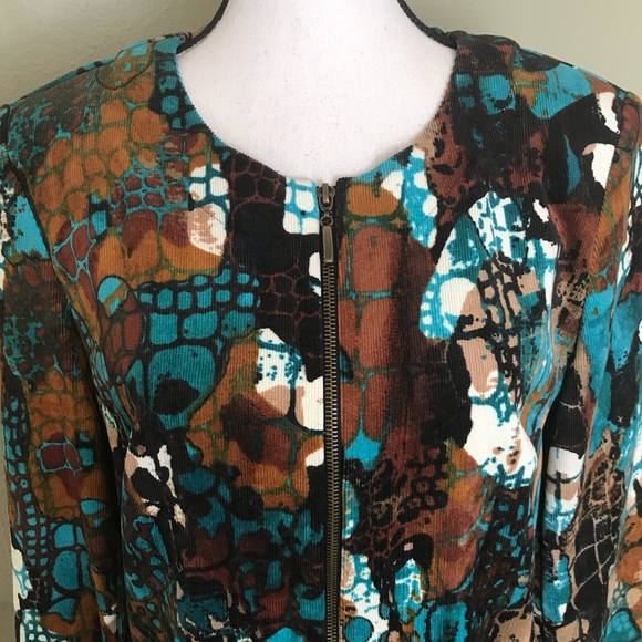 Requirements Brown Blue White Print Jacket M - Picture 2 of 5